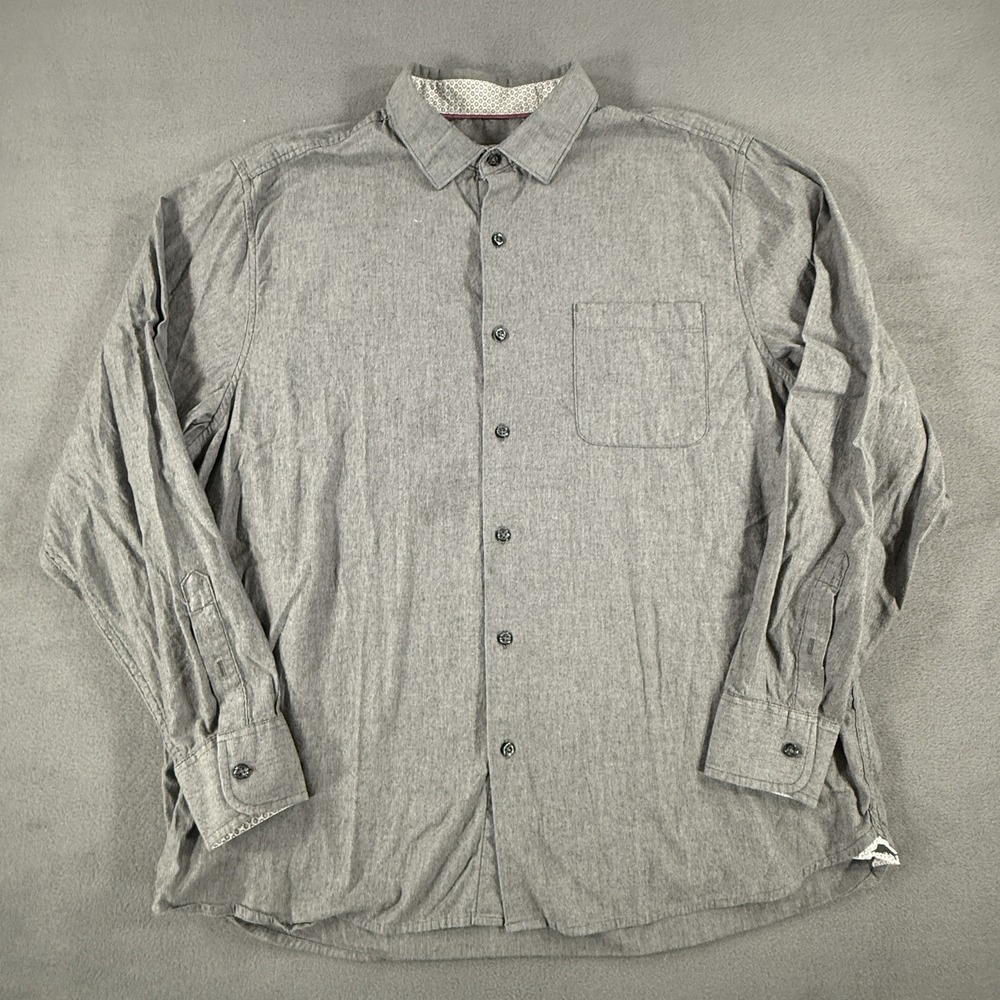 Tommy Bahama Shirt Mens‎ XL Gray Solid Long Sleeve Button Front Pocket Casual